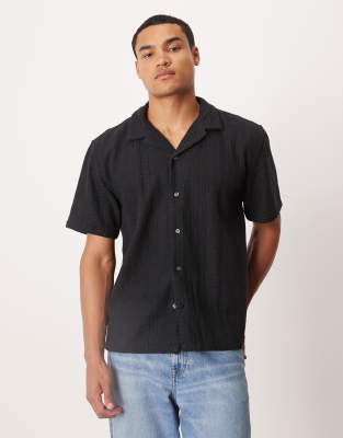 Abercrombie & Fitch - Chemise courte texturée à manches courtes - Noir-Blanc