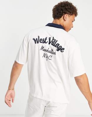 Abercrombie & Fitch - Chemise de bowling à manches courtes - Crème