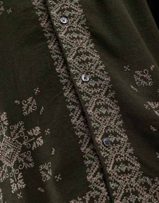 Abercrombie & Fitch - Chemise décontractée à manches courtes avec bordures brodées - Vert olive, 2 de 4