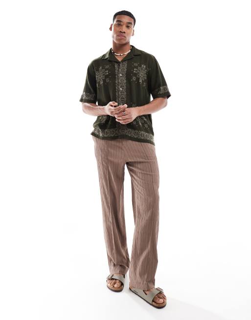 Abercrombie & Fitch - Chemise décontractée à manches courtes avec bordures brodées - Vert olive, 3 de 4