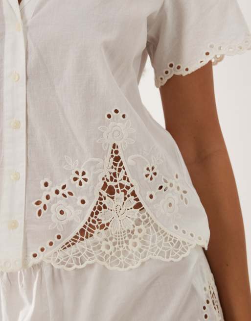 Abercrombie & Fitch - Chemise d'ensemble de pyjama à manches courtes pour mariée - Blanc, 3 de 4