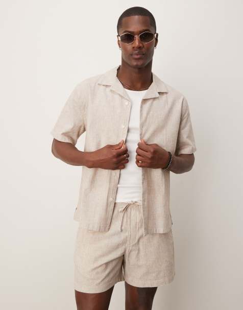 Abercrombie & Fitch - Chemise en lin texturé avec manches courtes et col - Crème - view 1
