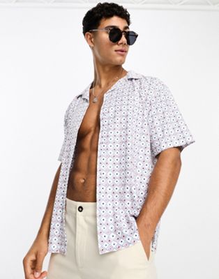 Abercrombie & Fitch resort short sleeve shirt in white geo pattern - ASOS Price Checker