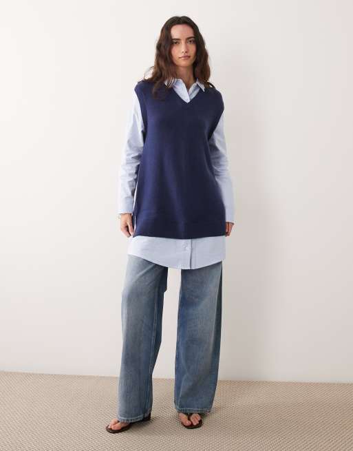 Abercrombie & Fitch chemise oversize avec gilet en maille superposé bleu, 2 de 4
