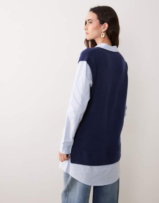 Abercrombie & Fitch chemise oversize avec gilet en maille superposé bleu, 4 de 4