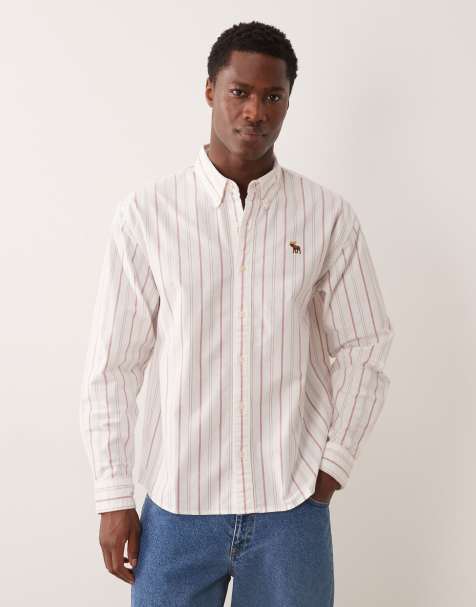 Abercrombie & Fitch - Chemise Oxford avec logo emblématique - Blanc à rayures - view 1