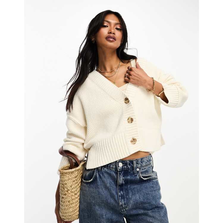 Abercrombie & Fitch chenille cardigan in cream | VolcanmtShops