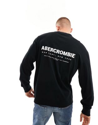 Abercrombie & Fitch chest and back logo oversized fit long sleeve t-shirt in black