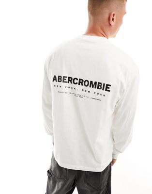 Abercrombie & Fitch chest and back logo oversized fit long sleeve t-shirt in white