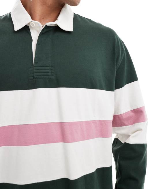 Abercrombie Fitch chest block stripe rugby polo in dark green