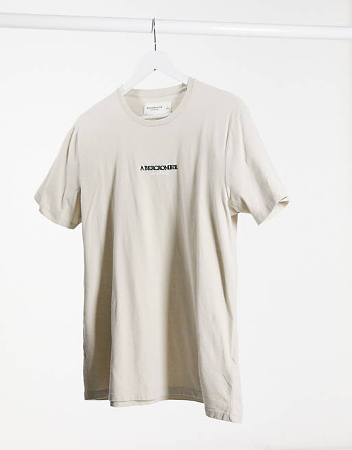 Abercrombie & Fitch chest embroidered logo t-shirt in stone