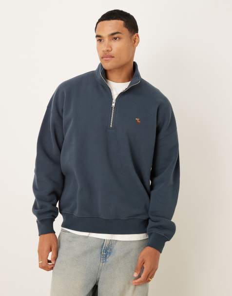 Abercrombie & Fitch chest logo quarter zip sweatshirt in navy - view 1