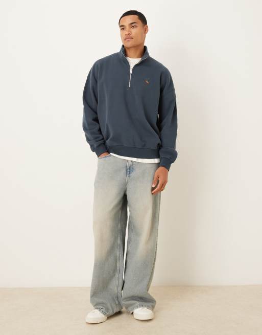 Abercrombie & Fitch chest logo quarter zip sweatshirt in navy, 2 of 5