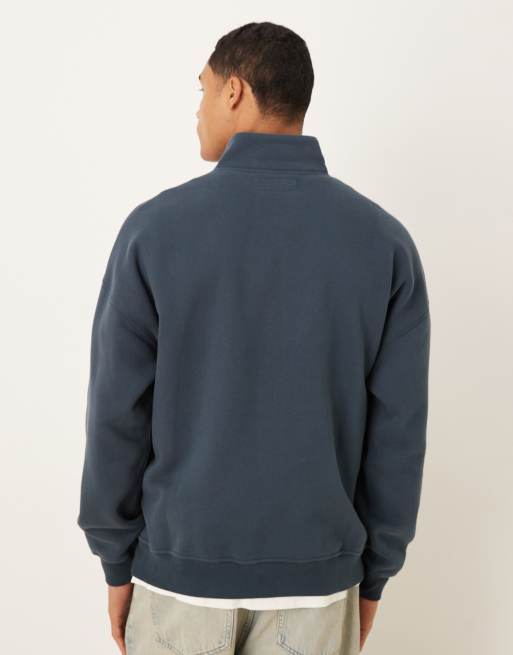 Abercrombie & Fitch chest logo quarter zip sweatshirt in navy, 3 of 5