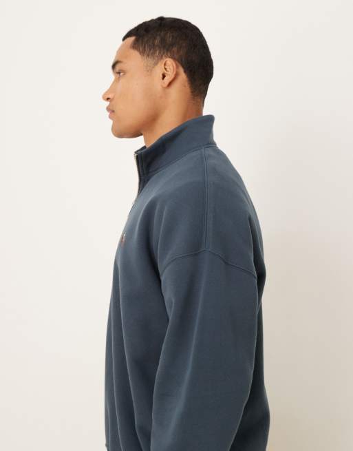 Abercrombie & Fitch chest logo quarter zip sweatshirt in navy, 4 of 5