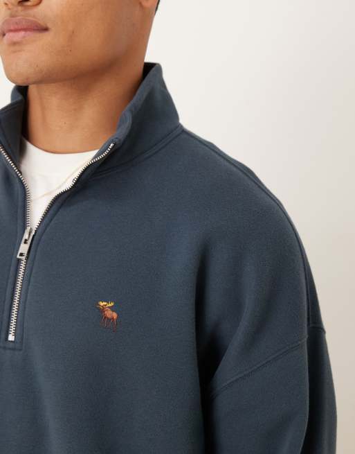 Abercrombie & Fitch chest logo quarter zip sweatshirt in navy, 5 of 5