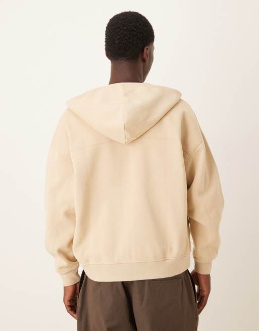 Abercrombie & Fitch chest logo zip hoodie in beige, 3 of 5