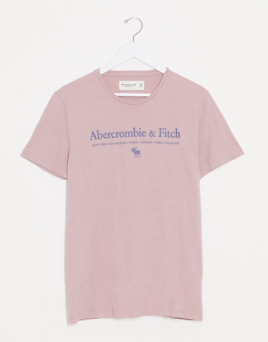 Abercrombie & Fitch chest print logo t-shirt in pink-Grey