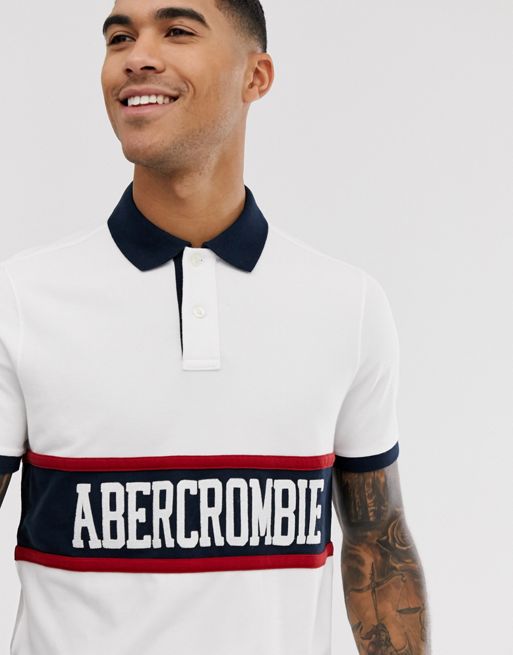 Abercrombie & Fitch chest stripe logo and contrast collar pique polo in ...