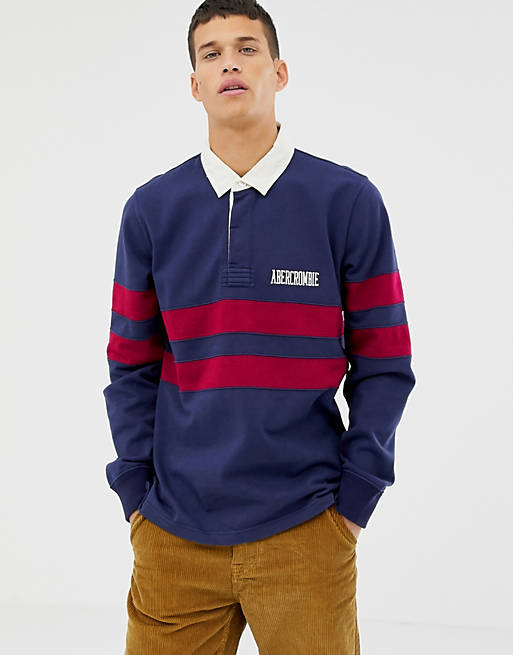 Abercrombie & Fitch chest stripe logo long sleeve rugby polo regular ...