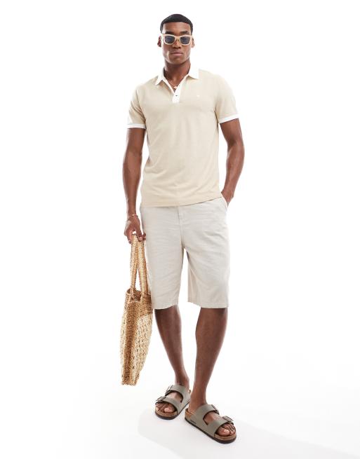 Abercrombie & Fitch chic icon logo texture polo in beige, 2 of 4