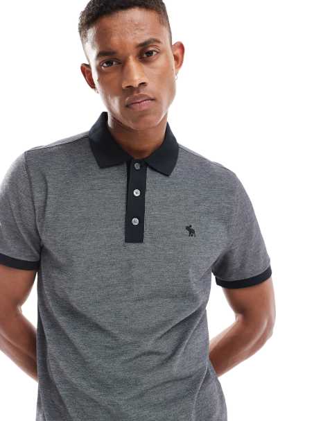Abercrombie & Fitch chic icon logo texture polo in black - view 1