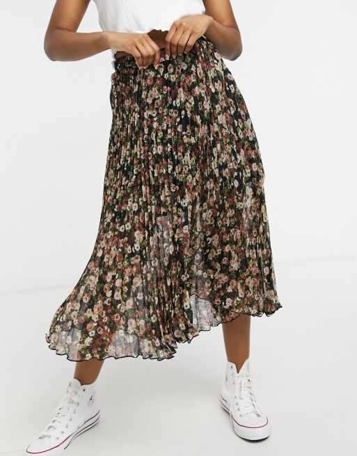 Floral midi skirt outlet pleated