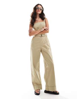 Abercrombie & Fitch chino jumpsuit in olive with tie waist