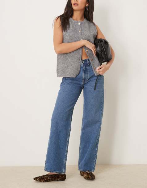 Abercrombie & Fitch – Ciemnoniebieskie luźne jeansy ze średnim stanem - view 1