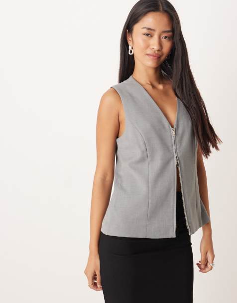 Abercrombie & Fitch zip detail waistcoat in dark grey