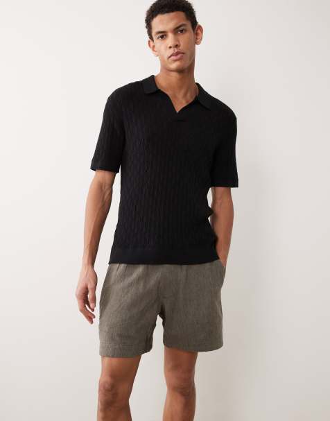 Abercrombie & Fitch – Ciemnozielone dopasowane szorty z domieszką lnu - view 1