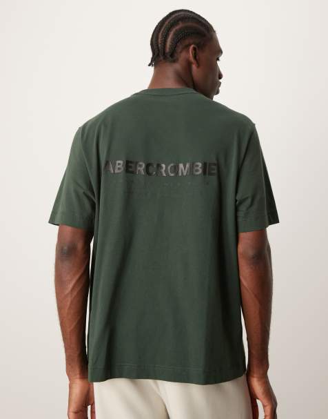 Abercrombie & Fitch – Ciemnozielony T-shirt oversize z logo z przodu i na plecach w stylu vintage - view 1