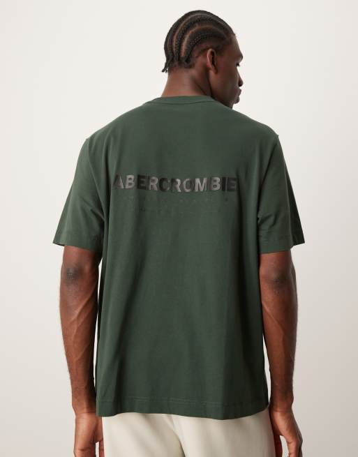 Abercrombie & Fitch – Ciemnozielony T-shirt oversize z logo z przodu i na plecach w stylu vintage