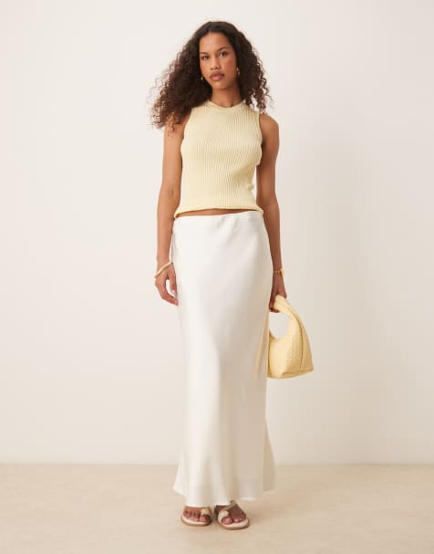 Abercrombie & Fitch mid rise bias cut maxi skirt in white