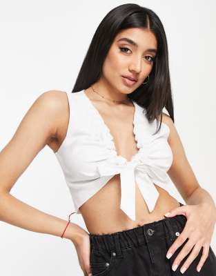 Abercrombie & Fitch cinch front linen top in white