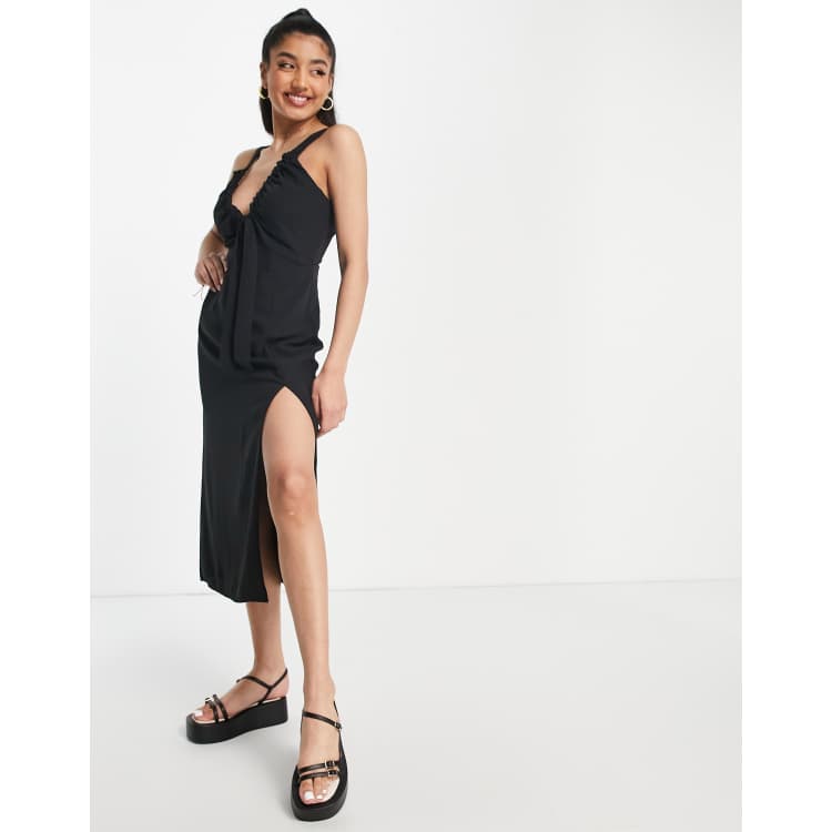 Women's Plunge V-Neck Midi Dress in Black | Size Xxs Tall | Abercrombie & Fitch