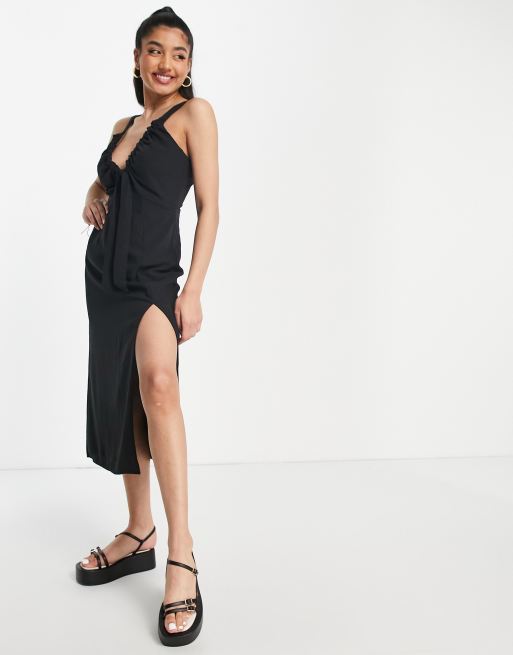 Abercrombie & Fitch cinch neck slip midi dress in black