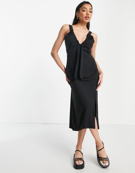 Women's Plunge V-Neck Midi Dress in Black | Size Xxs Tall | Abercrombie & Fitch