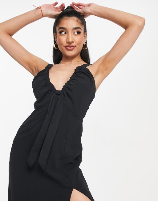 Abercrombie & Fitch cinch neck slip midi dress in black