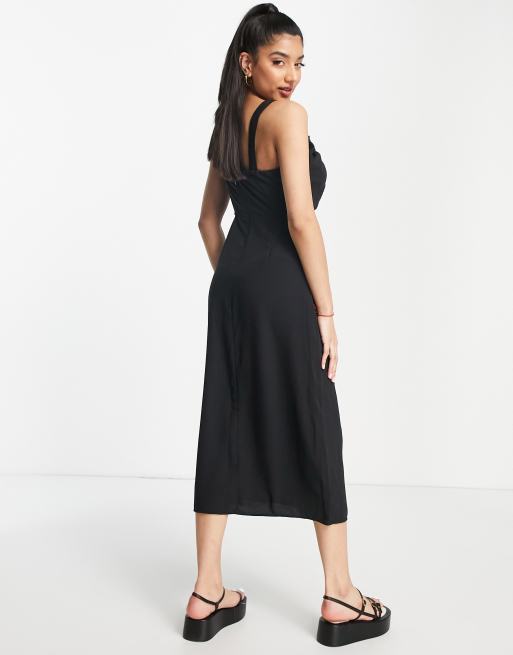 Women's Plunge V-Neck Midi Dress in Black | Size Xxs Tall | Abercrombie & Fitch