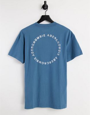 Abercrombie & Fitch circle logo back print t-shirt in light blue