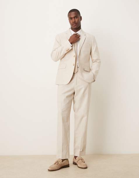 Abercrombie & Fitch – Classic – Beige kostymbyxor i linnetyg, del av kostym - view 1