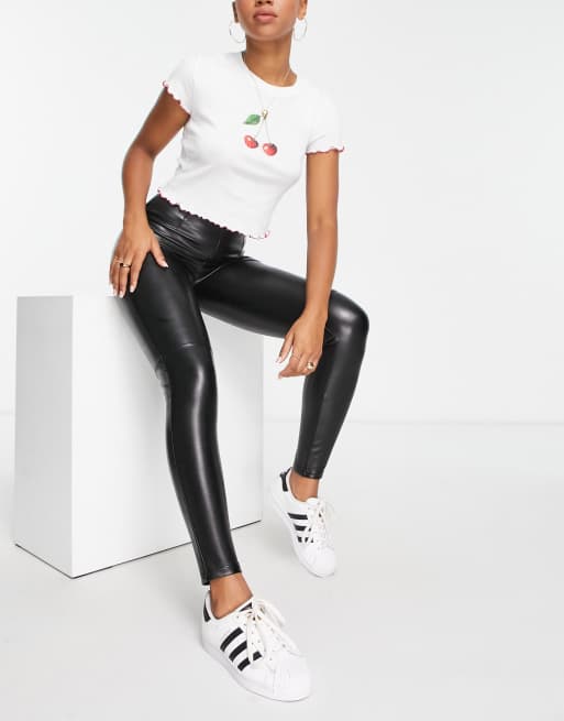 Abercrombie & Fitch leather leggings in black - BLACK