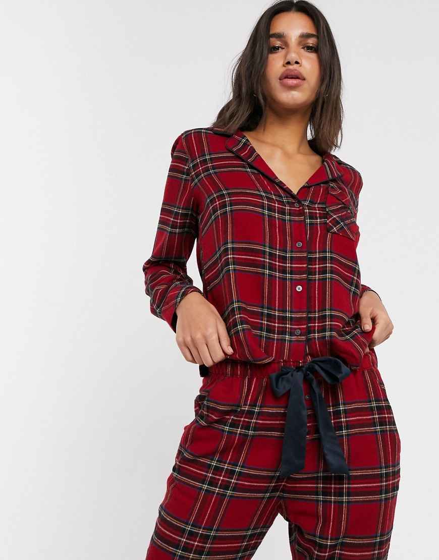 Abercrombie & Fitch classic flannel pyjama shirt co-ord-Red