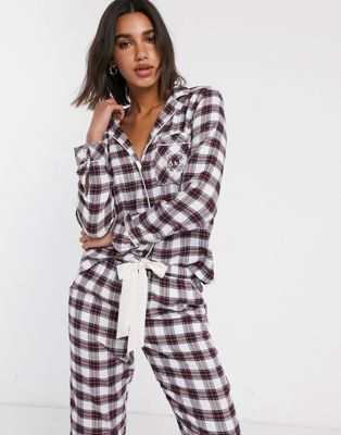 Abercrombie & Fitch classic flannel pyjama shirt co-ord-Cream