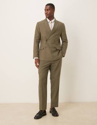 classic linen blend suit pants in olive green - part of a set