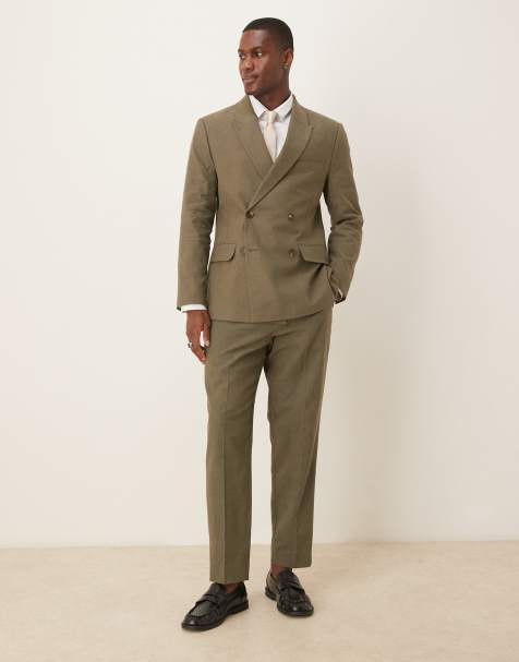 Abercrombie & Fitch classic linen blend suit pants in olive green - part of a set - view 1