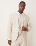 [Abercrombie & Fitch] Abercrombie & Fitch classic single breasted linen suit blazer co-ord in cream-Neutral Chest 46 Regular BEIGE