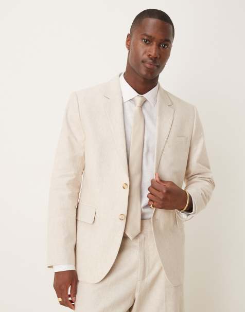 Abercrombie & Fitch classic single breasted linen suit blazer in cream - part of a set - view 1