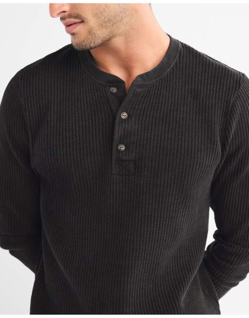 Abercrombie & Fitch Classic waffle henley in black, 3 of 6